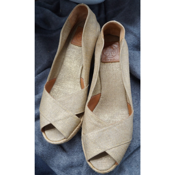 Tory Burch Filipa Espadrille Wedge Gold/Tan Size 11B - Picture 3 of 16